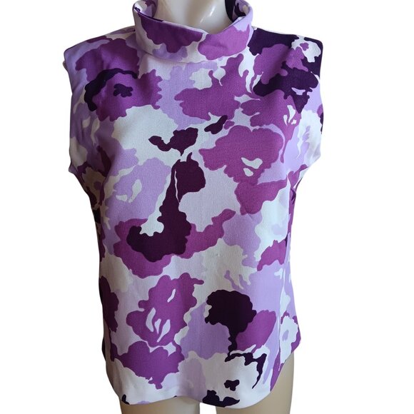 1OF1 Women's Large Vintage 70's Purple Floral Sleeveless Polyester Zipback Top - Picture 1 of 7